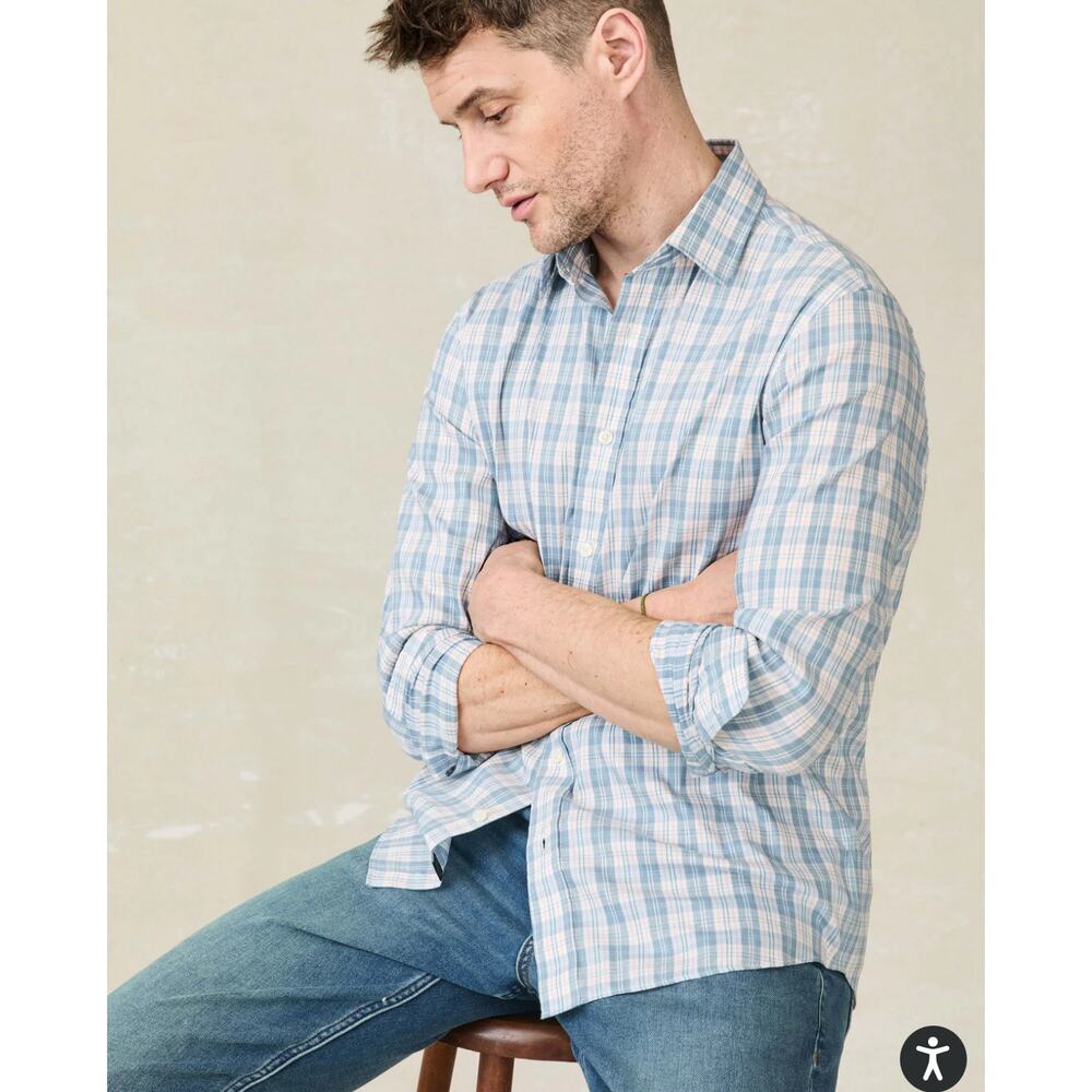 Faherty Men’s Long-Sleeve Movement Shirt Cloud Lake Plaid Polo Shirt XL